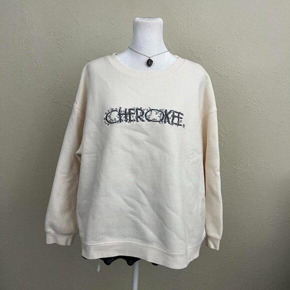 vintage 90s cream cozy cottagecore coquette embroidered logo sweatshirt - Picture 2 of 8